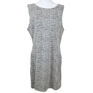 Tahari Sleeveless Dress Size‎ 14 Black White Grid Tweed Pockets Sheath Career